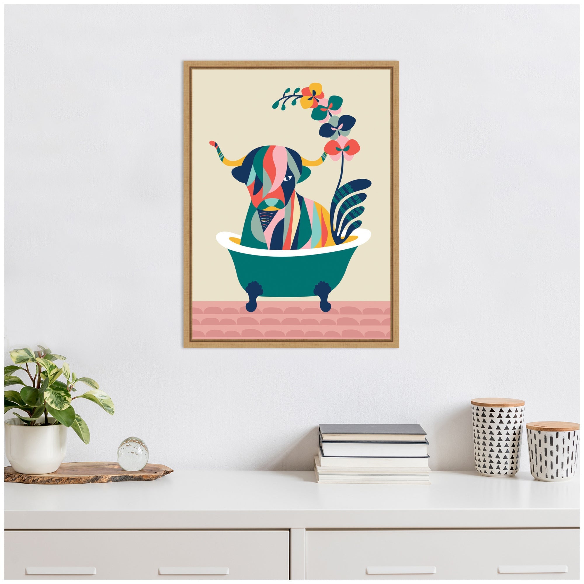 Sylvie MCM Cow in Bathtub Framed Canvas by Rachel Lee