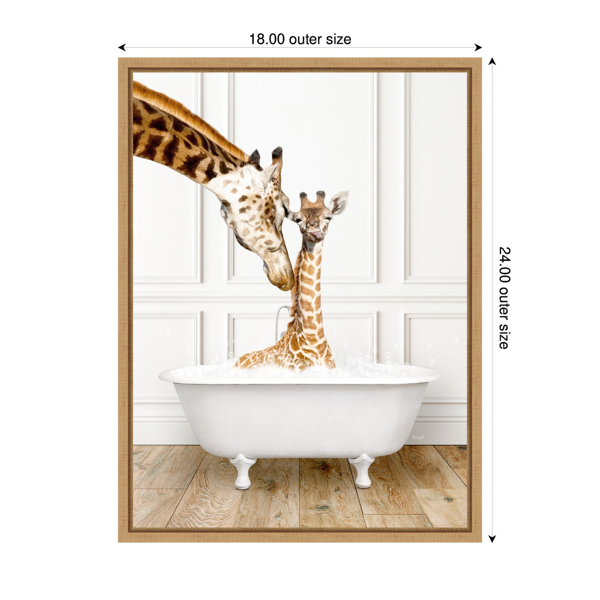 Sylvie Mother and Baby Giraffe in Traditional Vintage Bathtub Framed Canvas by Amy Peterson