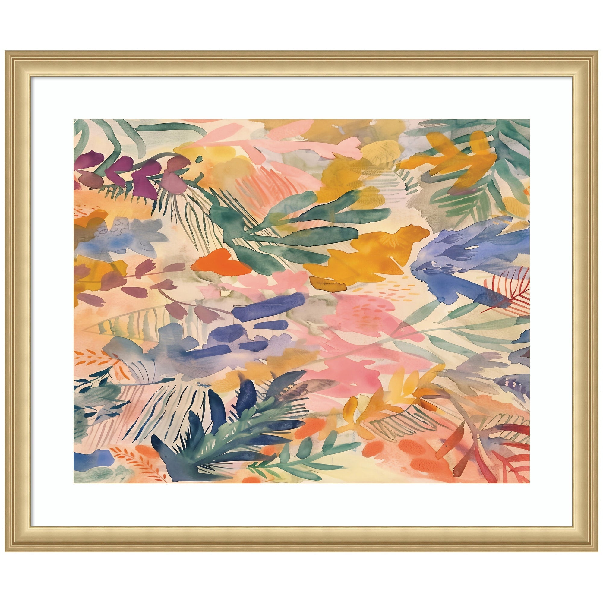 Framed Art Flower Market by Amy Lighthall featuring abstract colorful shapes resembling foliage on pastel background in Boho frame