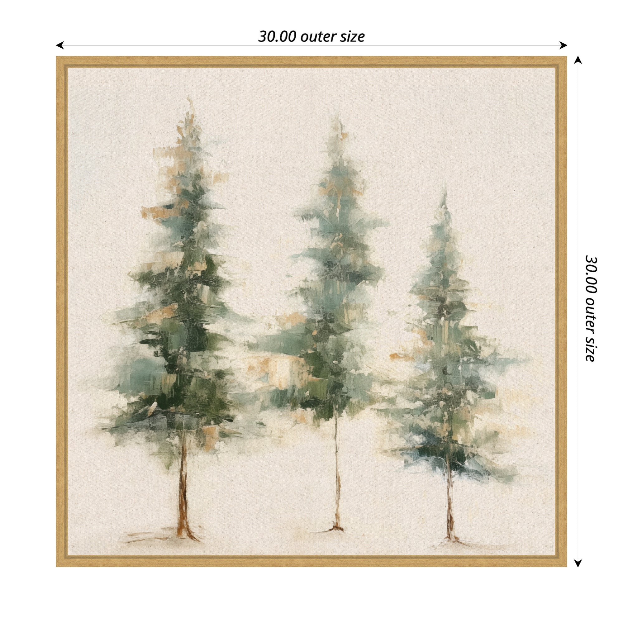 Sylvie Abstract Forest Evergreen Trees on Neutral Linen Framed Canvas