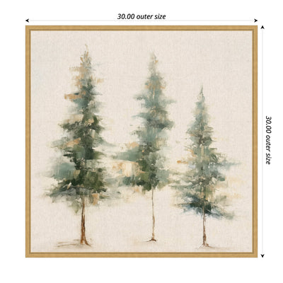 Sylvie Abstract Forest Evergreen Trees on Neutral Linen Framed Canvas