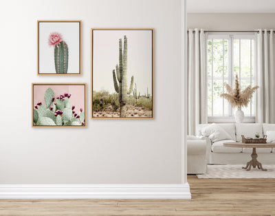 Sylvie Sunrise Cactus, Pink Cactus Flower and Cactus 25 Framed Canvas by kateandlaurel - product image 5 for Resin Society