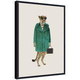 Framed canvas art featuring a cool stylish trendy leopard image with vintage beaded frame