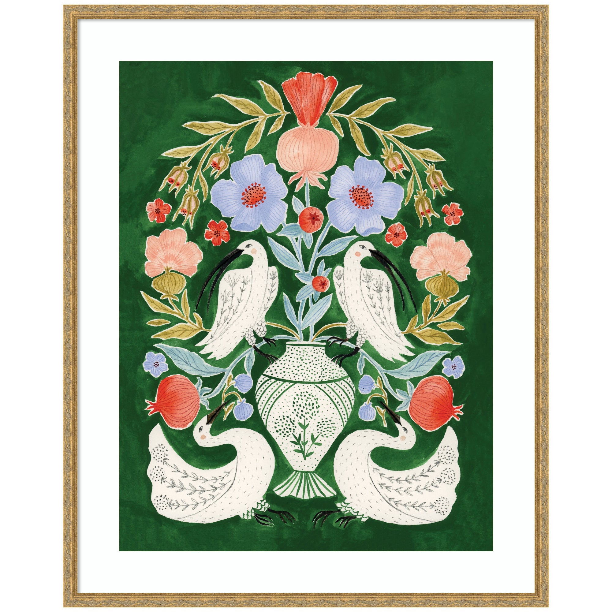 Floral Folklore Ibises and Swan by Jill Labieniec Framed Wall Art Print