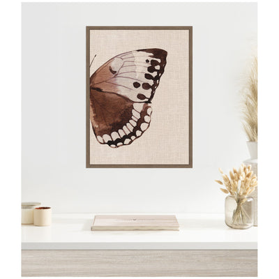 Sylvie Retro Butterfly Watercolor Diptych Neutral Burlap Right Framed