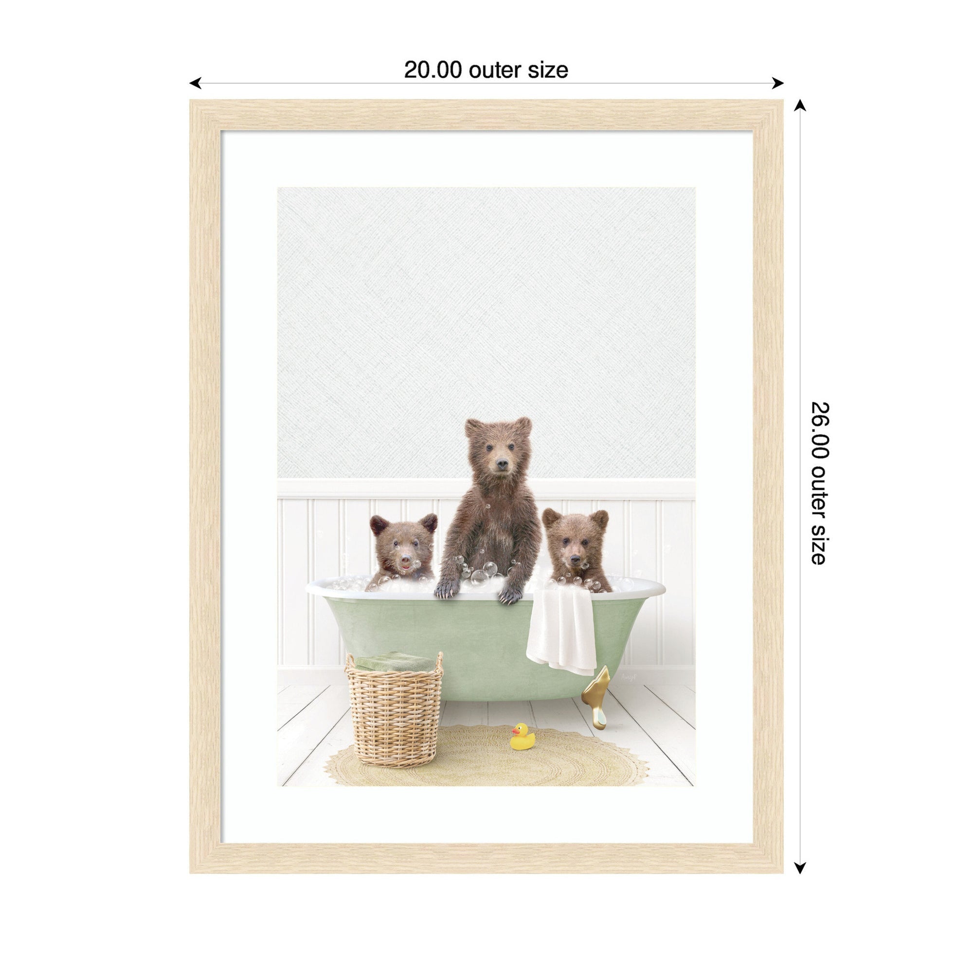 Three Bear Cubs in Cottage Green Bath by Amy Peterson Framed Wall Art Print