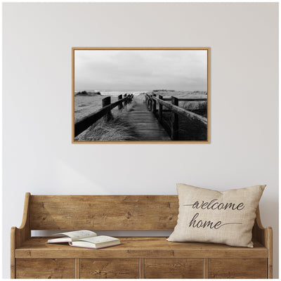Sylvie Coastal Beach Boardwalk Black and White Framed Canvas by Patricia Hasz