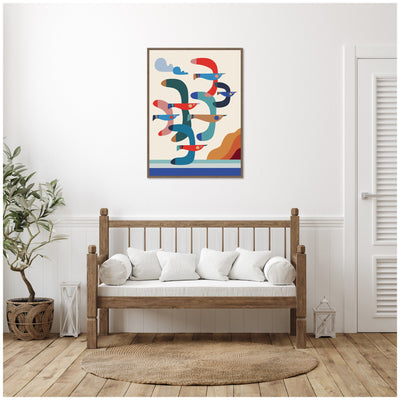 Seagulls Coastal Vibes by Rachel Lee Framed Canvas Wall Art Print