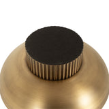 Top view of a ribbed cylindrical metal knob in muted gold finish with a flat, black textured circular top.
