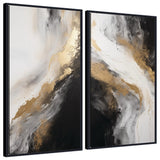 Luxe Drift 2 Piece Framed Canvas Wall Art Set showing two vertical abstract prints with blue and rust tones in beveled wooden frames