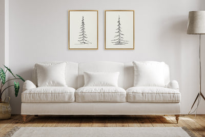 Sylvie Minimalist Evergreen Trees Sketch Framed Canvas Art Set by The Creative Bunch Studio