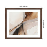 Abstract artwork by Amy Lighthall with soft beige, brown, and cream tones blending in organic, flowing shapes within a dark wood frame.
