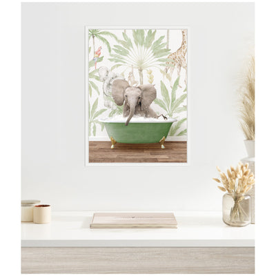 Sylvie Baby Elephant 3 in Wild Safari Bathtub Framed Canvas by Amy Peterson