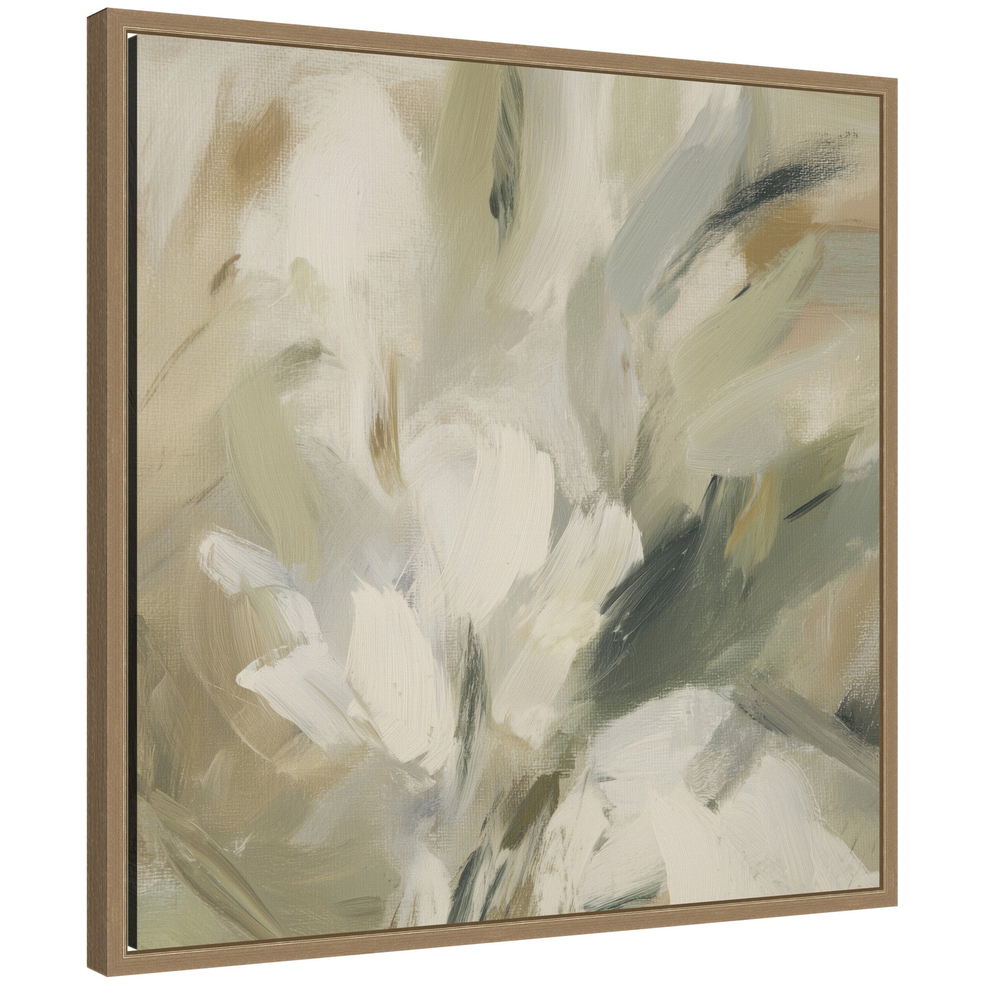 Framed canvas wall art print titled Olive Bloom No.
1 by Amy Lighthall showing layered green olives and small blossoms in a Sylvie style frame.