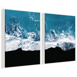 Framed canvas art set depicting minimalist ocean waves on a beach by Michael Schauer