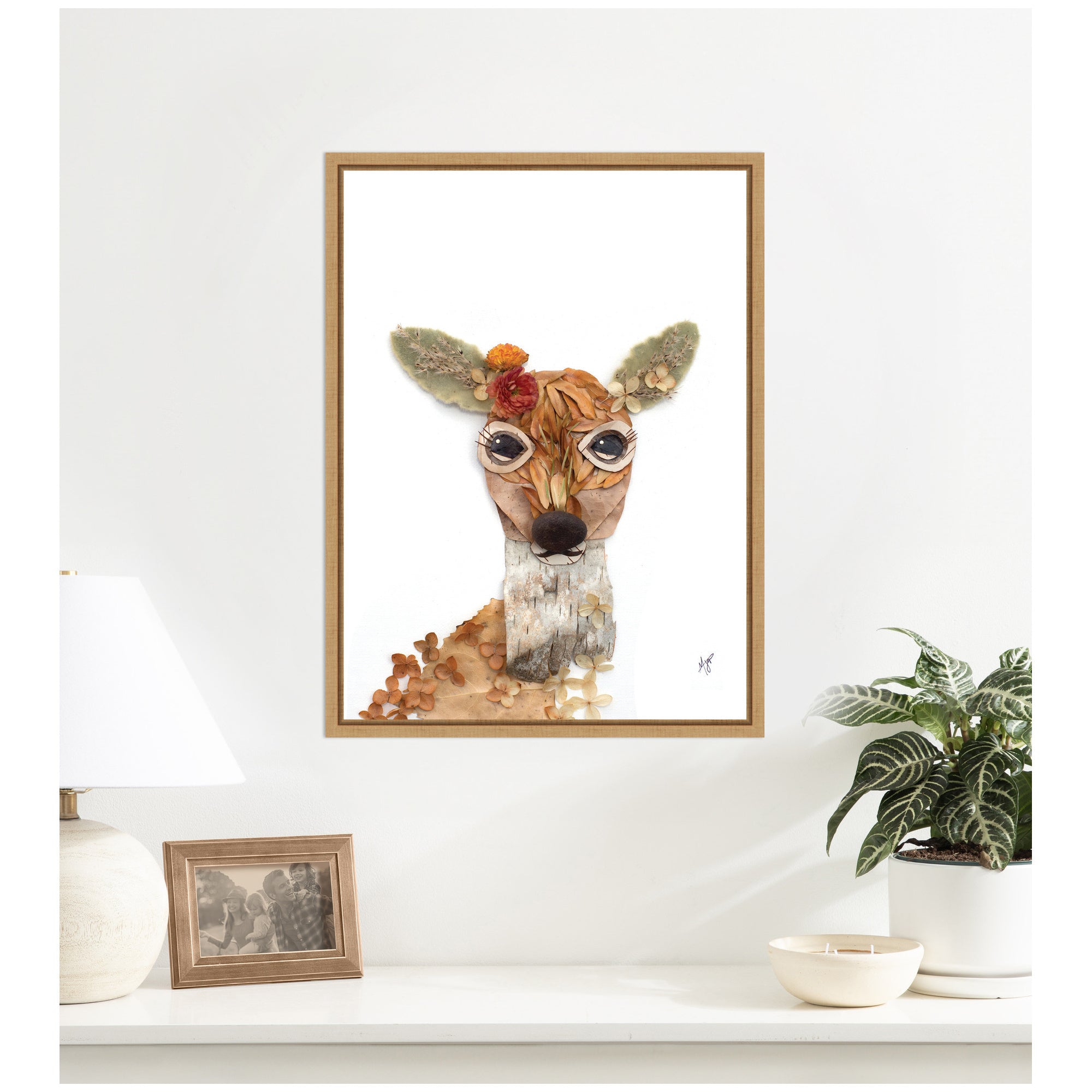 Deer with Flowers by Madeline Jeppesen Framed Canvas Wall Art Print