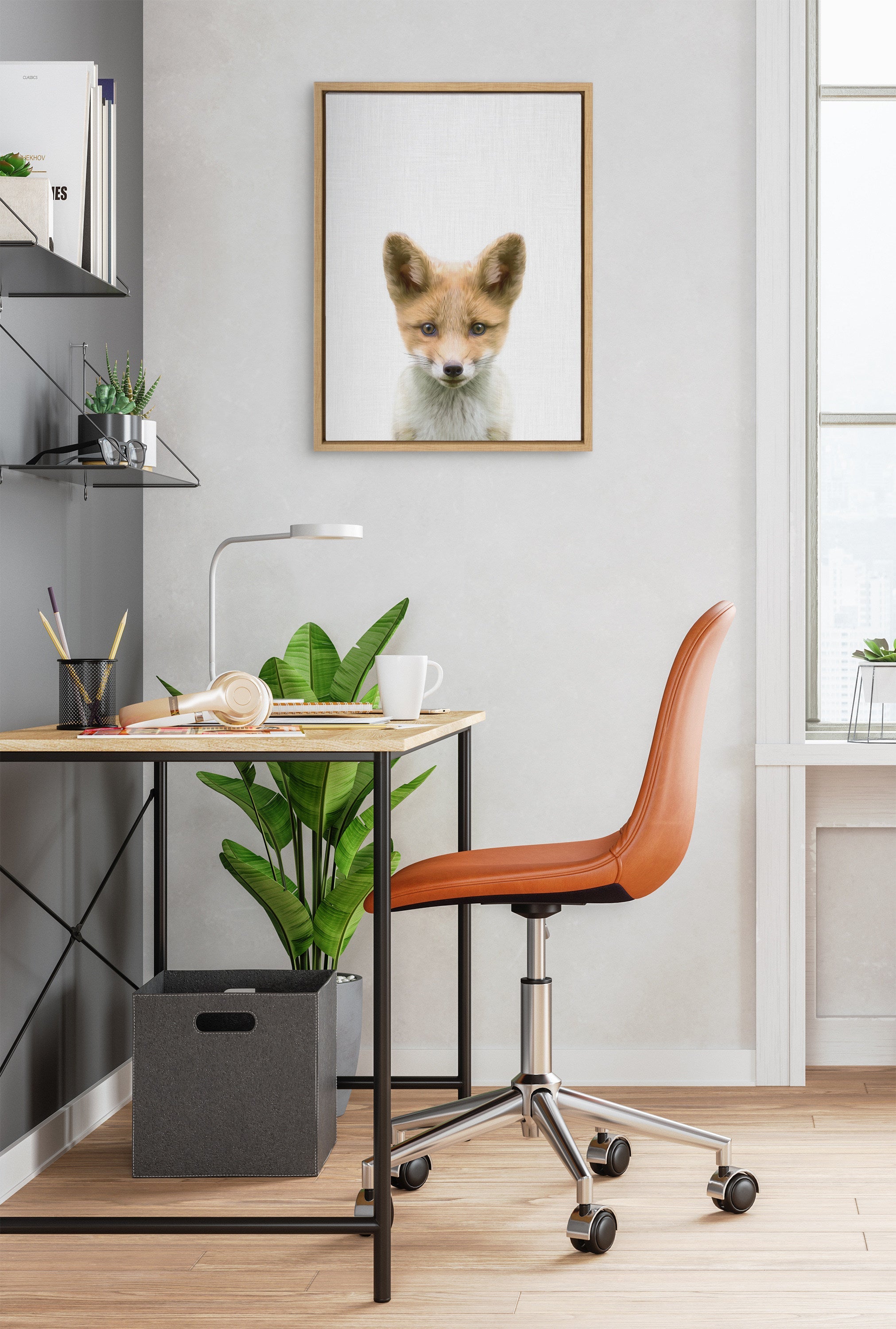 Sylvie Baby Fox Color Illustration Framed Canvas by Simon Te of Tai Prints