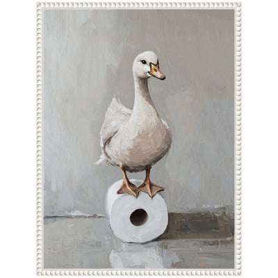 Sylvie Goose Standing on a Toilet Paper Roll Bathroom Art Framed Canvas by The Creative Bunch Studio
