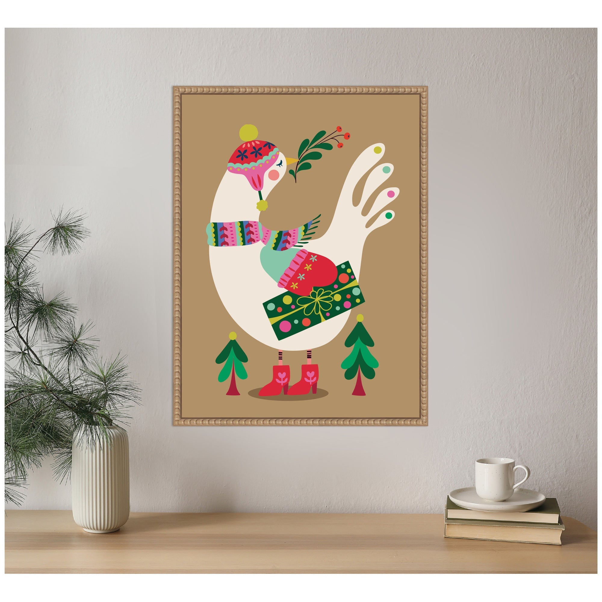 Sylvie Beaded Festive Dove Framed Canvas
