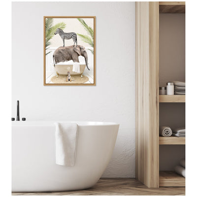 Sylvie Safari Animals in Palm Bath Framed Canvas by Amy Peterson