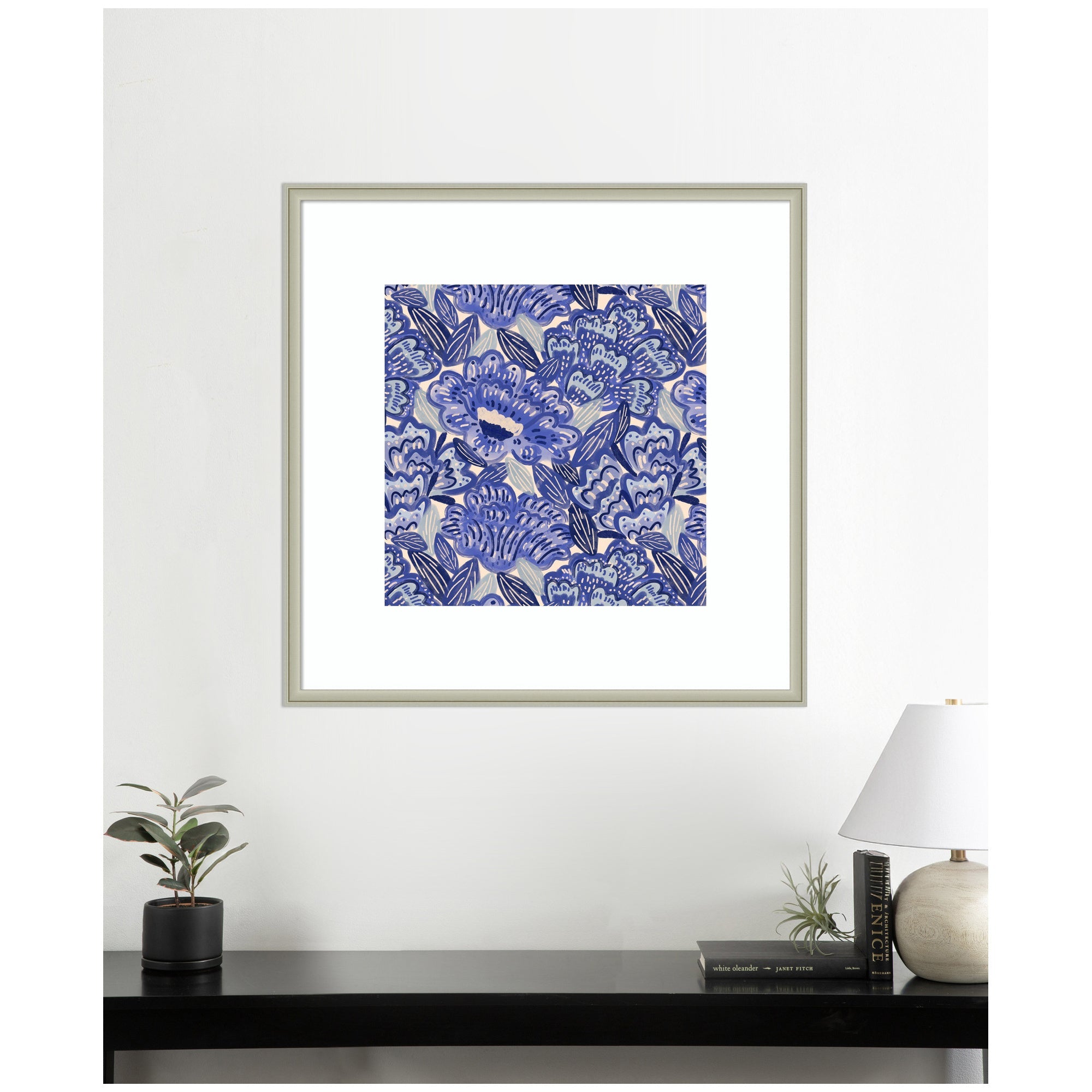 Framed Art Painted Flowers Blue by Carrie Cantwell