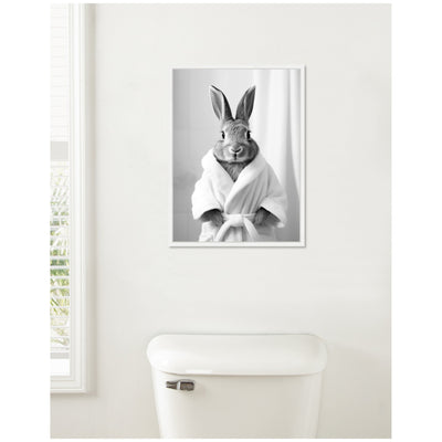 Sylvie Bunny Bathroom Art Towel Robe Black and White Framed Canvas by The Creative Bunch Studio