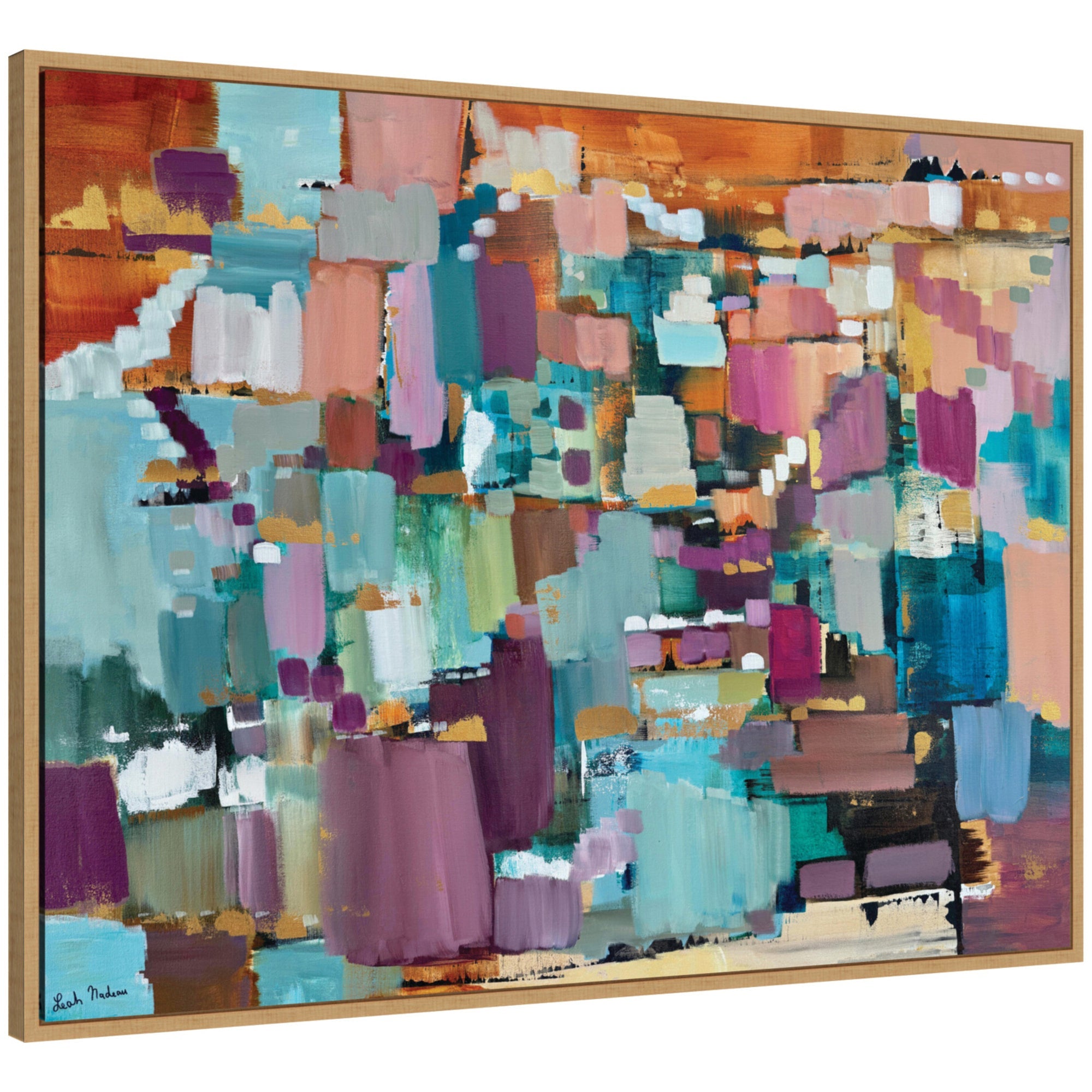 Sylvie Gemstones in Jewel Tones framed canvas artwork by Leah Nadeau showing vibrant abstract jewel-toned gemstones.