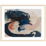 Framed Art Deep Blue Momentum I showing bold brushstrokes in dark blue, soft pink, and orange with modern framing