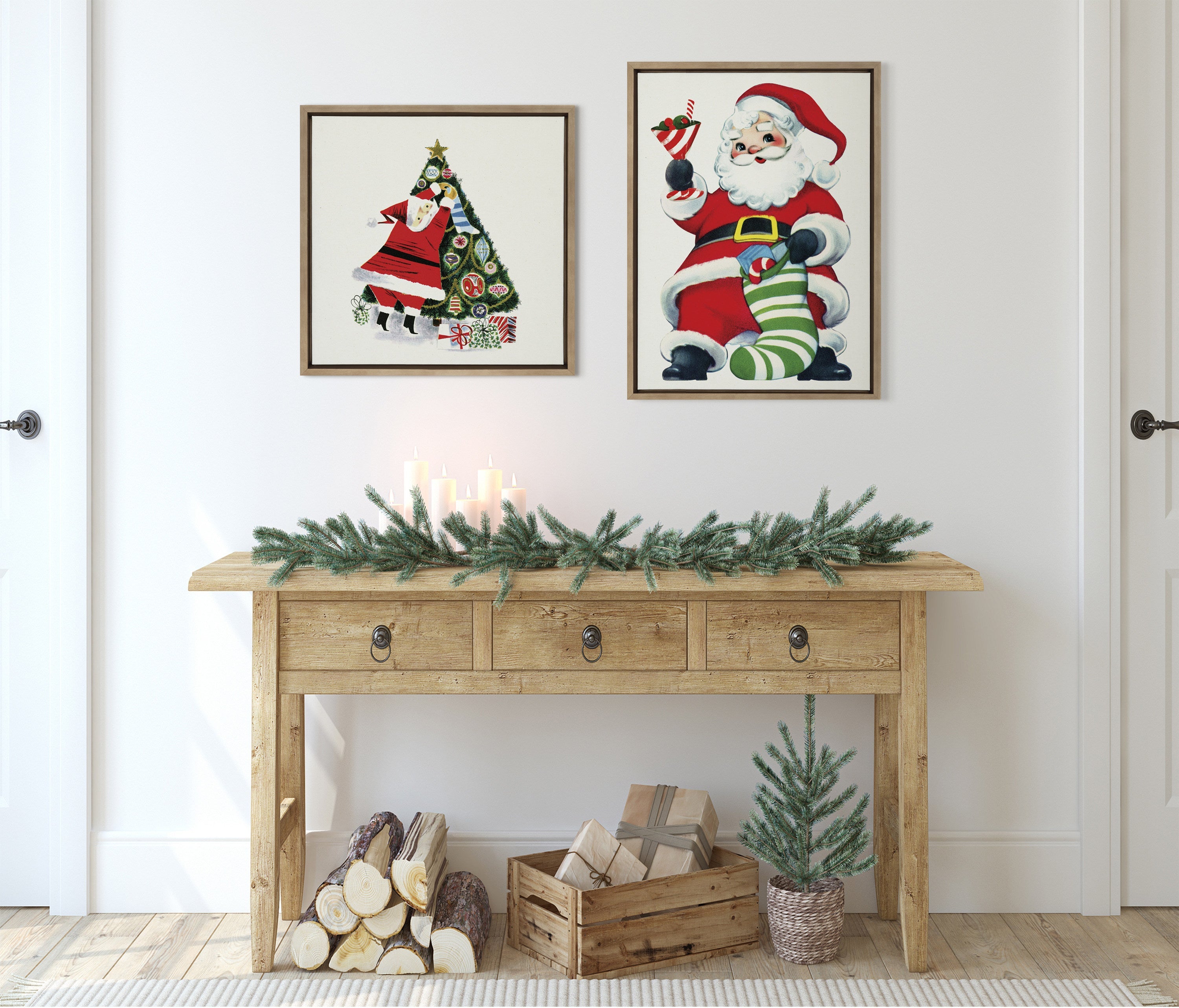 Sylvie Santa Claus Decorating Tree Framed Canvas by kateandlaurel - product image 6 for Resin Society