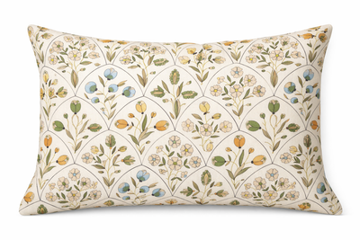 Frances Pillow Cover in Natural, showing floral fabric front and cream back