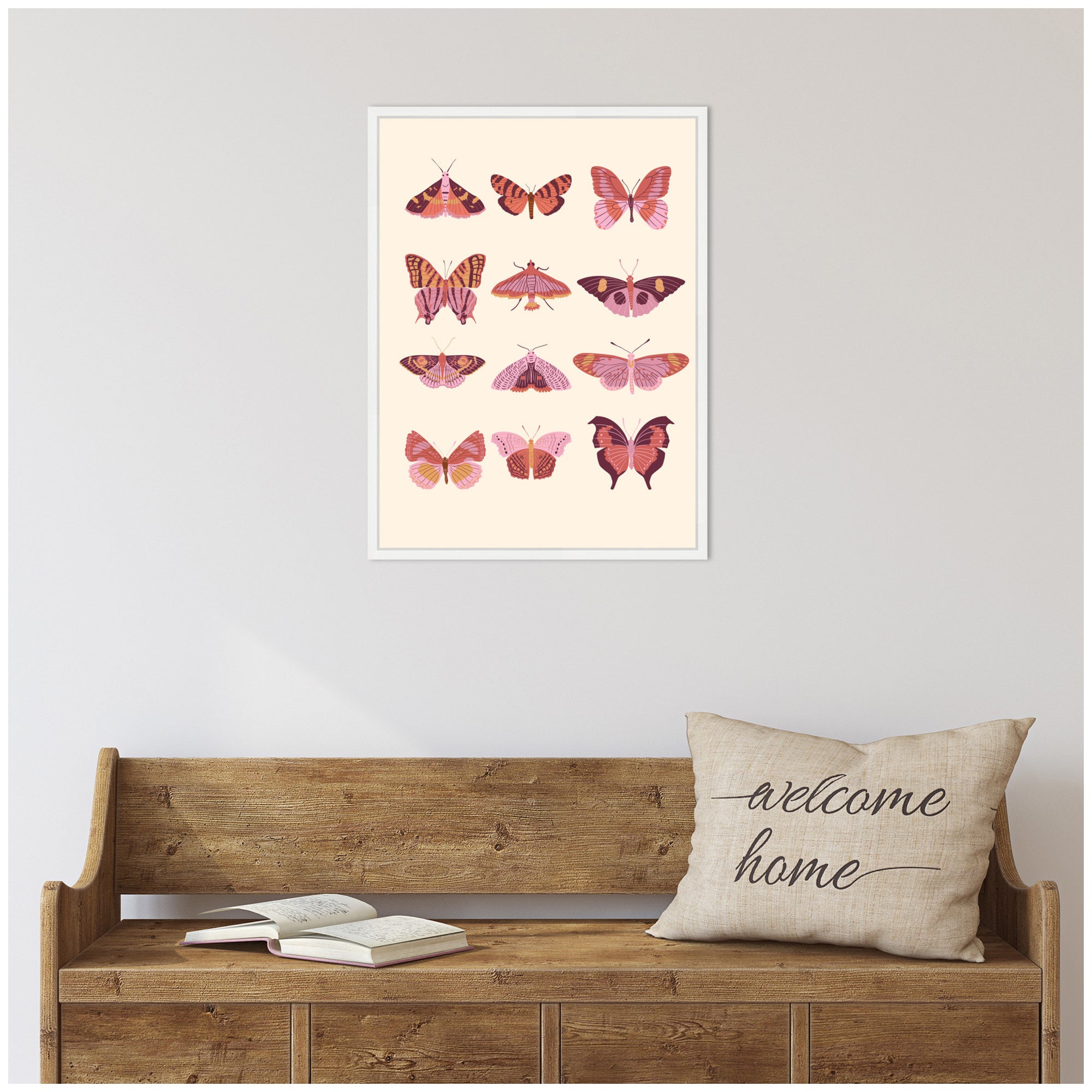 Sylvie Vintage Retro Boho Butterflies Framed Canvas by Honey Island Studio