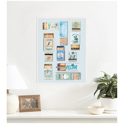 Retro Matchbox Blue Coastal Cowgirl 18x24 Framed Canvas Wall Art Print by Honey Island Studio