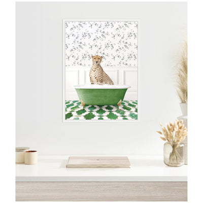 Sylvie Cheetah in Eclectic Green Bathtub Framed Canvas by Amy Peterson