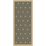 Vertical rectangular artwork with a muted green background featuring evenly spaced, small beige botanical block print motifs in a wooden frame.