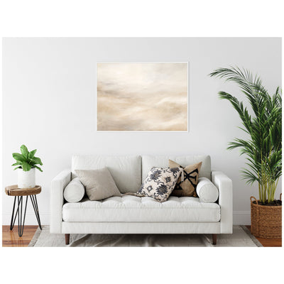 Sylvie Tonal Abstract Textural White and Beige Framed Canvas by The Creative Bunch Studio