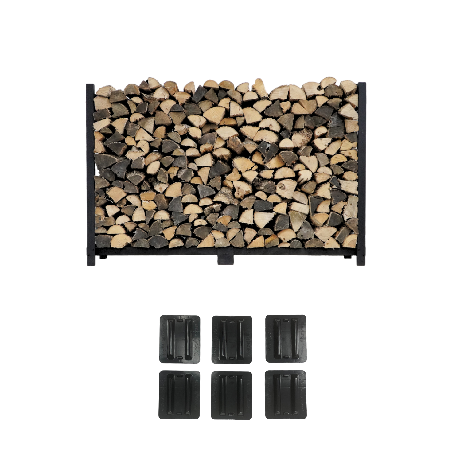 Woodhaven 6 ft Firewood Rack in black with optional cover and support bases