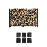 Woodhaven 6 ft Firewood Rack in black with optional cover and support bases