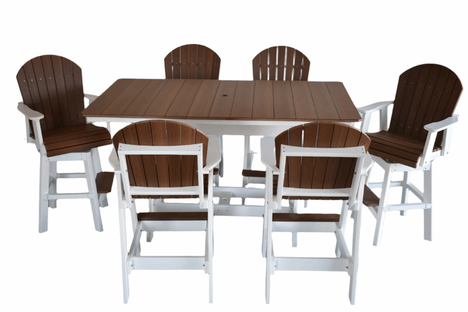 7 pc Table Set - 6' Rectangular Table with 2x Swivel Adirondack Chairs by Dutch Country Patio, LLC - main product image for Resin Society