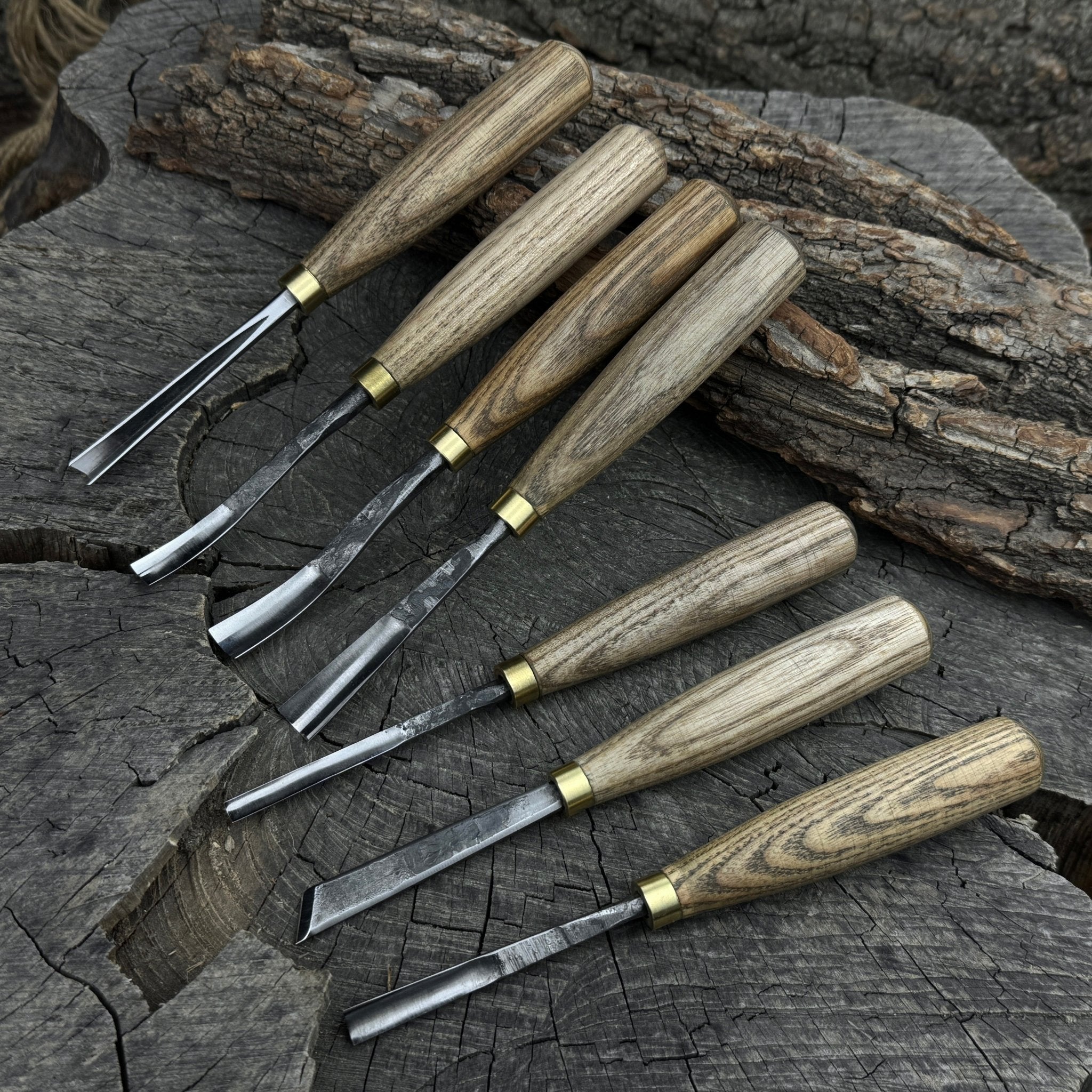 7-piece wood carving chisel and gouge set with ash wood handles and forged steel blades