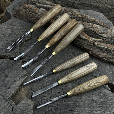 7-piece wood carving chisel and gouge set with ash wood handles and forged steel blades