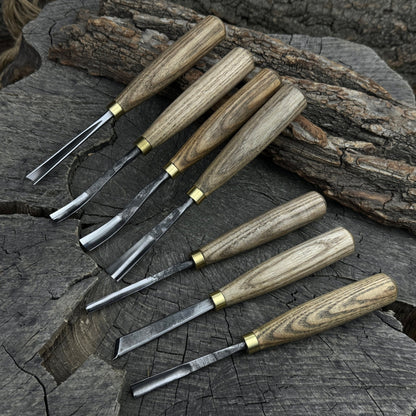 7-piece wood carving chisel and gouge set with ash wood handles and forged steel blades