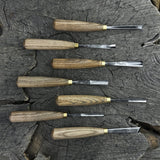 7-piece wood carving chisel and gouge set with ash wood handles and forged steel blades