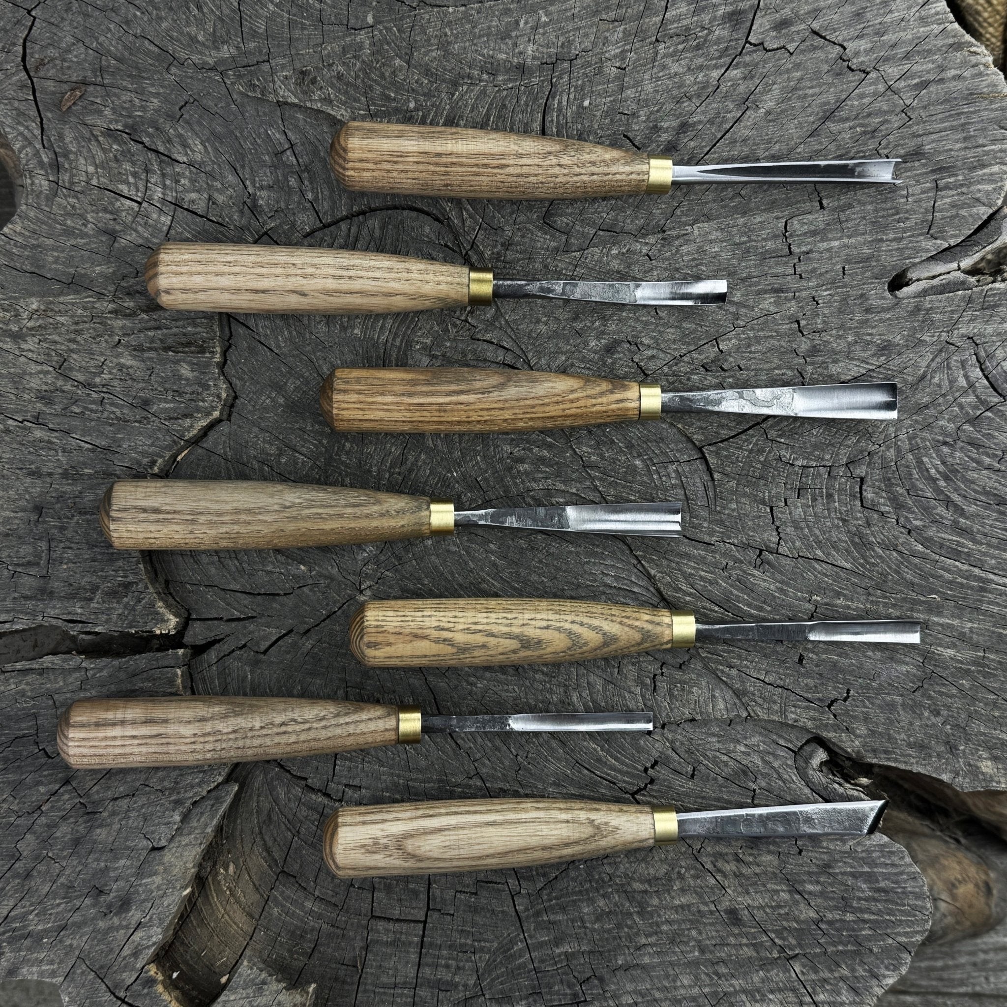 7-piece wood carving chisel and gouge set with ash wood handles and forged steel blades