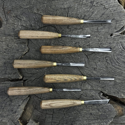 7-piece wood carving chisel and gouge set with ash wood handles and forged steel blades