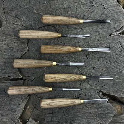 7-piece wood carving chisel and gouge set with ash wood handles and forged steel blades