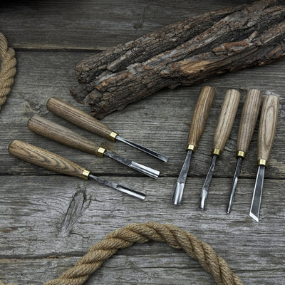 7-piece wood carving chisel and gouge set with ash wood handles and forged steel blades