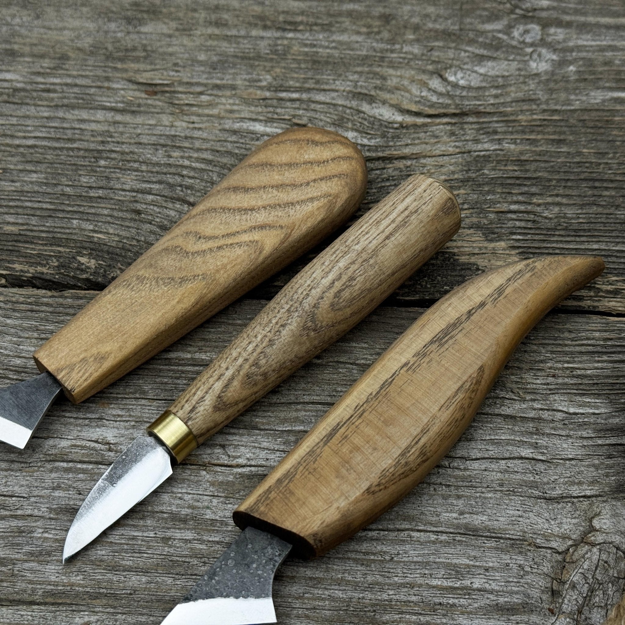 7-Piece Wood Carving Knife Set with hand-forged blades and ash wood handles