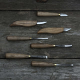 7-piece wood carving tool set with knives and chisels by Sharky Forged Steel Tools