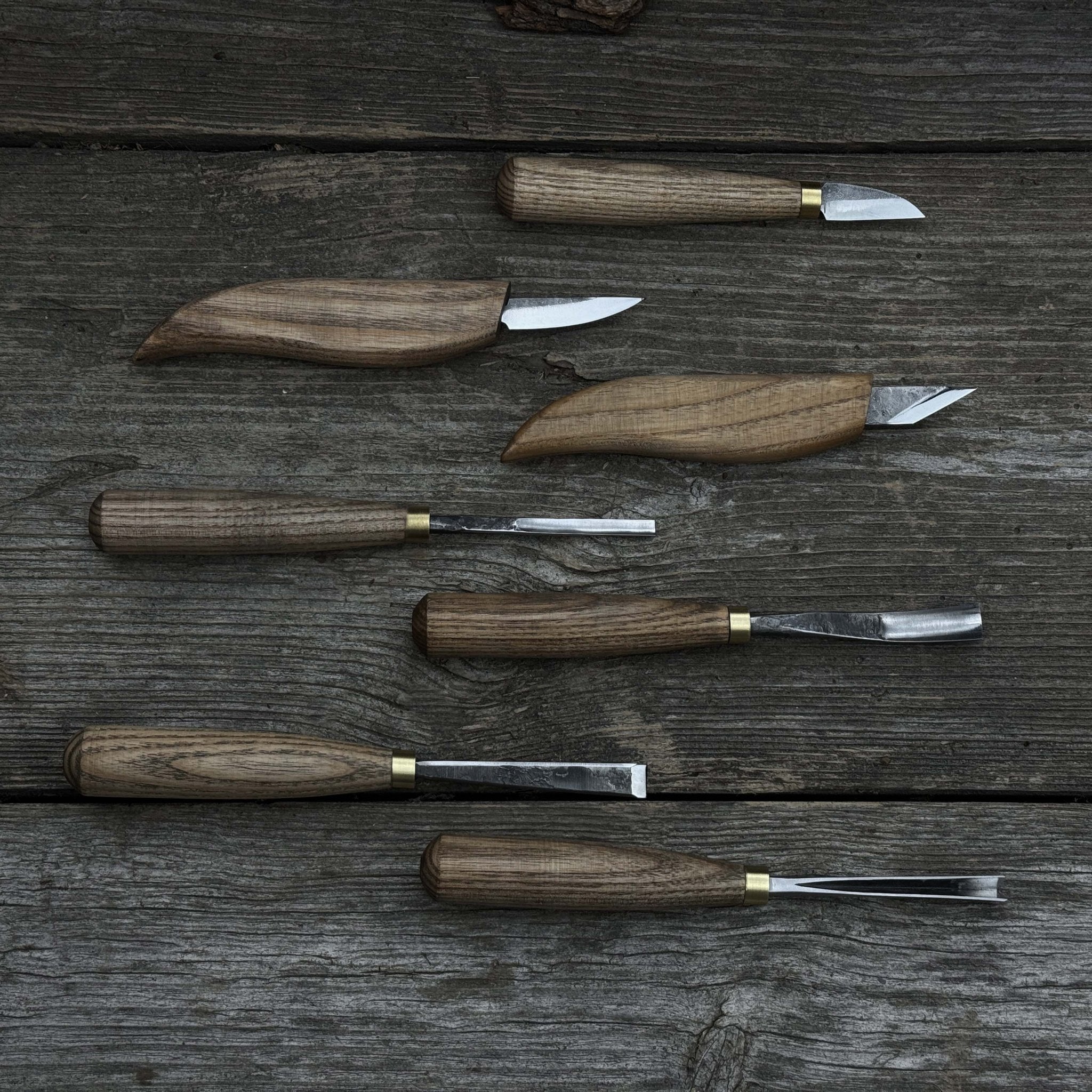 7-piece wood carving tool set with knives and chisels by Sharky Forged Steel Tools