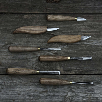 7-piece wood carving tool set with knives and chisels by Sharky Forged Steel Tools